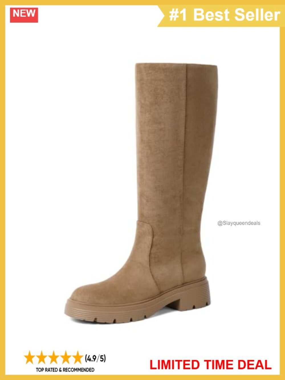 Faux Suede Knee High Boots Chunky Block Heel Round Toe Zip Casual